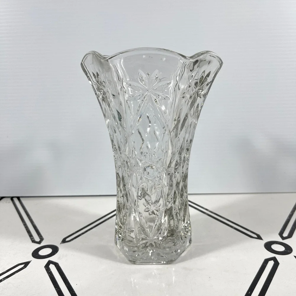 VTG Anchor Hocking Early‎ American Prescut Star of David Diamond Cut Vase